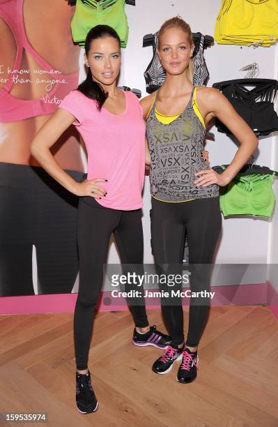 Victoria's Secret Angels Adriana Lima and Erin Heatherton attend the VSX Launch at Victoria's Secret, Herald Square on January 15, 2013 in New York...