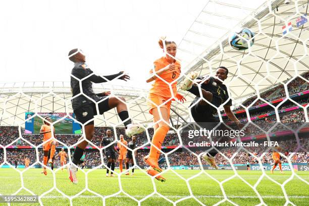 Jill Roord of Netherlands heads to score her team's first goal during the FIFA Women's World Cup Australia & New Zealand 2023 Round of 16 match...