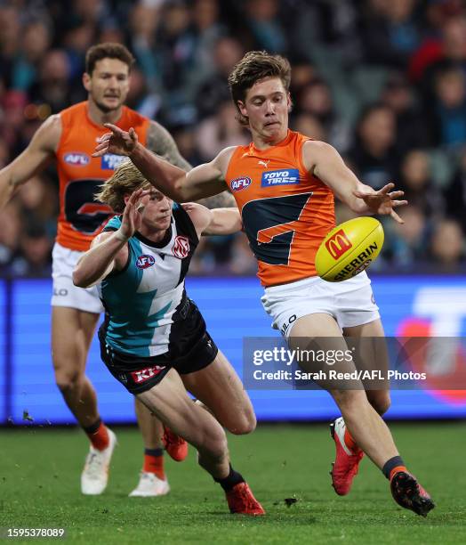 Toby McMullin of the Giants during the 2023 AFL Round 22 match between the Port Adelaide Power and the GWS GIANTS at Adelaide Oval on August 13, 2023...