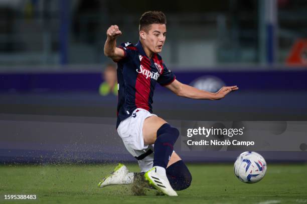 Kacper Urbanski of Bologna FC in action during the Coppa Italia Frecciarossa football match between Bologna FC and Cesena FC. Bologna FC won 2-0 over...