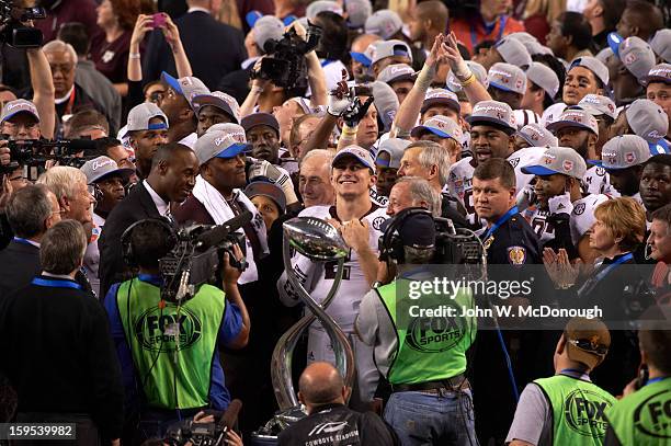 Cotton Bowl Classic: Texas A&M QB Johnny Manziel victorious on field after winning game vs Oklahoma at Cowboys Stadium. Arlington, TX 1/4/2013...