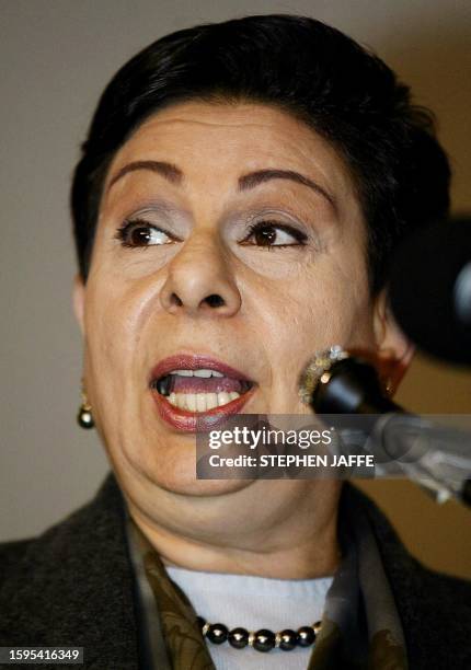 Palestinian Legislator Dr. Hanan Ashrawi speaks 12 February on Capitol Hill in Washington, DC. Ashrawi discussed her analysis of the wall, societal...