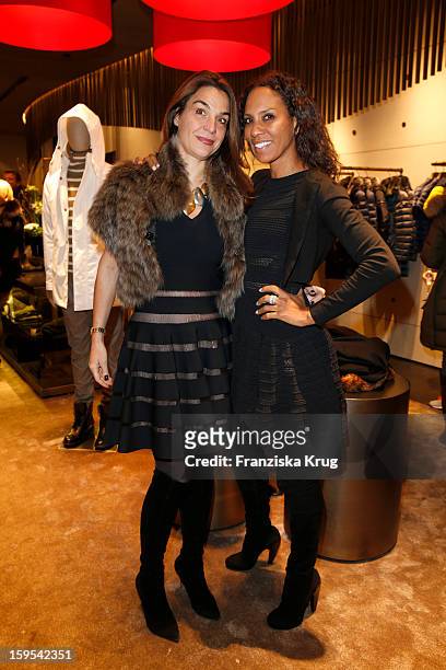 Jasmine Spezie and Barbara Becker attend the 'Peuterey Cocktail Party' at Peuterey flagship store Kurfuerstendamm on January 15, 2013 in Berlin,...