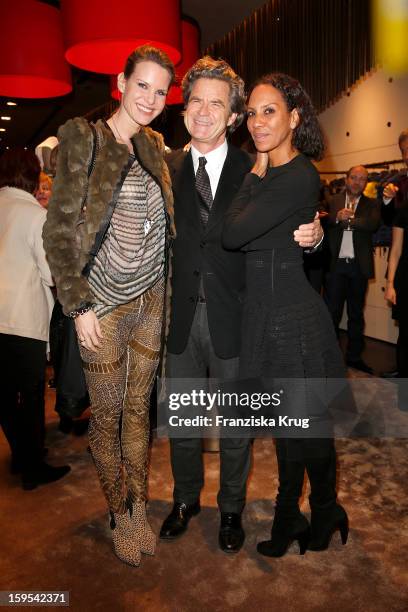 Miriam Langenscheidt, Florian Langenscheidt and Barbara Becker attend the 'Peuterey Cocktail Party' at Peuterey flagship store Kurfuerstendamm on...