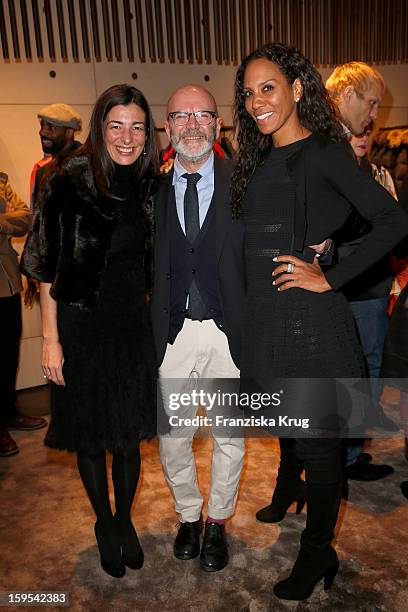 Francesca Lusini, Riccardo Coppola and Barbara Becker attend the 'Peuterey Cocktail Party' at Peuterey flagship store Kurfuerstendamm on January 15,...