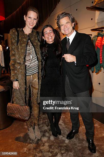 Miriam Langenscheidt, Francesca Lusini and Florian Langenscheidt attend the 'Peuterey Cocktail Party' at Peuterey flagship store Kurfuerstendamm on...