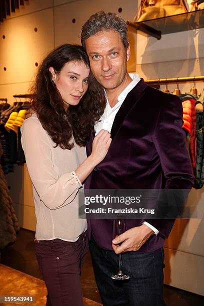 Anja Carina Schabel and Nikolaus Weil attend the 'Peuterey Cocktail Party' at Peuterey flagship store Kurfuerstendamm on January 15, 2013 in Berlin,...