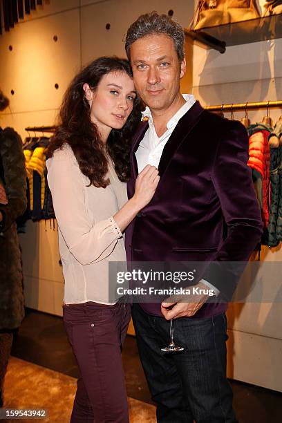 Anja Carina Schabel and Nikolaus Weil attend the 'Peuterey Cocktail Party' at Peuterey flagship store Kurfuerstendamm on January 15, 2013 in Berlin,...