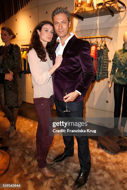 Anja Carina Schabel and Nikolaus Weil attend the 'Peuterey Cocktail Party' at Peuterey flagship store Kurfuerstendamm on January 15, 2013 in Berlin,...