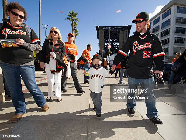 Young fan seen wearing a Brian Wilson beard is seen entering AT&T Park before Game One of the 2012 World Series between the Detroit Tigers and the...
