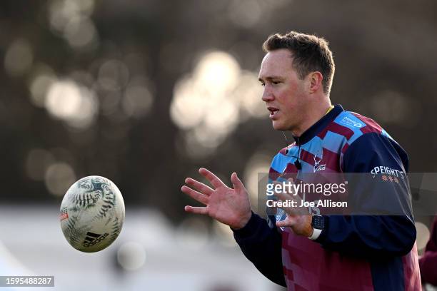 Co-coach James Wilson of Southland catches a ball ahead of the round one Bunnings Warehouse NPC match between Southland and Waikato at Rugby Park...