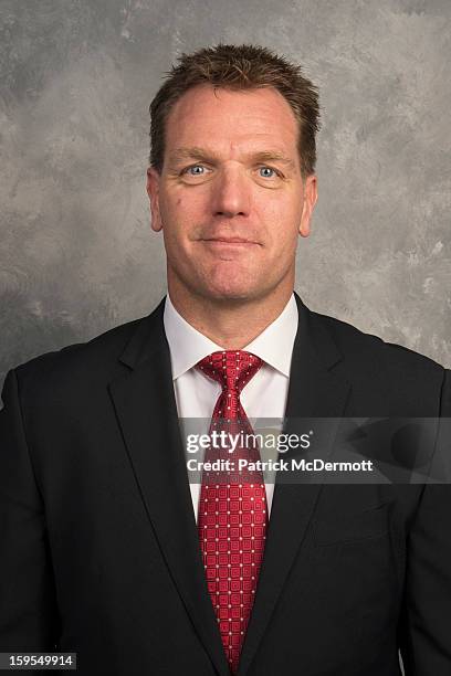 Assistant coach Calle Johansson of the Washington Capitals poses for his official headshot for the 2012-2013 season on January 13, 2013 at the...