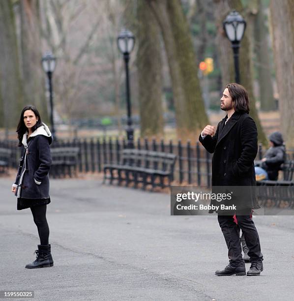 Jennifer Connelly and Colin Farrell filming on location for "Winters Tale" on January 15, 2013 in New York City.