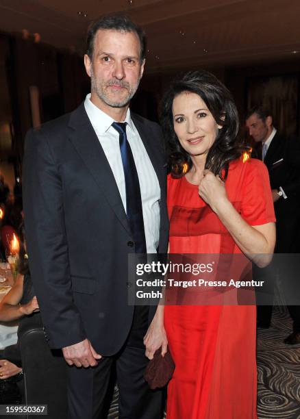 Actress Iris Berben and her partner Heiko Kiesow attend the Elle Soiree Privee during the Mercedes-Benz Fashion Week at the Waldorf Astoria on...