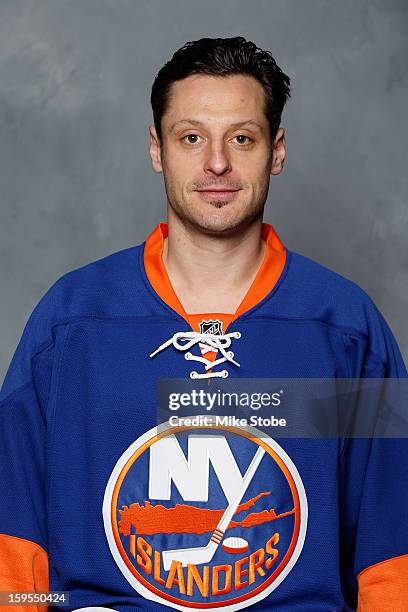 Mark Streit of the New York Islanders poses for his official headshot for the 2012-2013 season on January 13, 2013 at the Nassau Coliseum in...