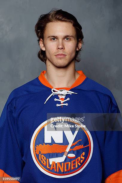 David Ullstrom of the New York Islanders poses for his official headshot for the 2012-2013 season on January 13, 2013 at the Nassau Coliseum in...