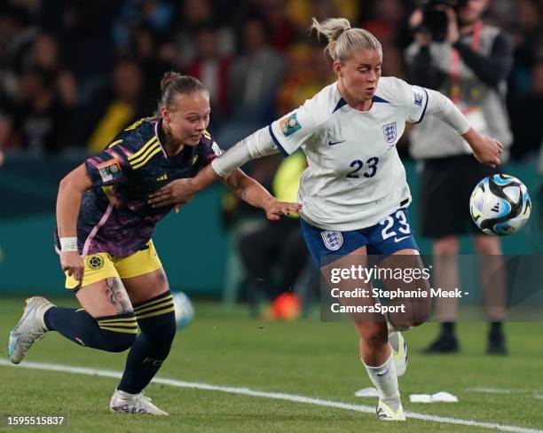 England's Alessia Russo battles with Colombia's Ana María Guzman during the FIFA Women's World Cup Australia & New Zealand 2023 Quarter Final match...