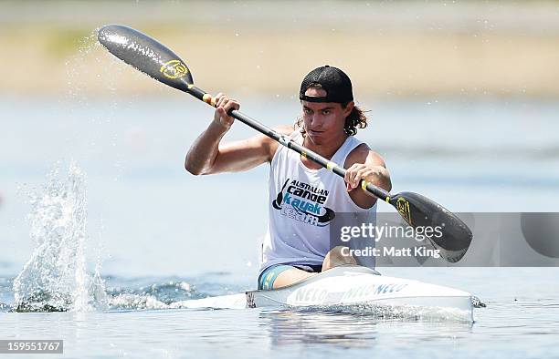 Bill Bain of Australia competes in the Men's K1 1000 Final during day one of the 2013 Australian Youth Olympic Festival at the Sydney International...