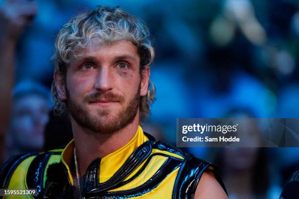 Logan Paul attends the fight between Jake Paul and Nate Diaz at the American Airlines Center on August 05, 2023 in Dallas, Texas.
