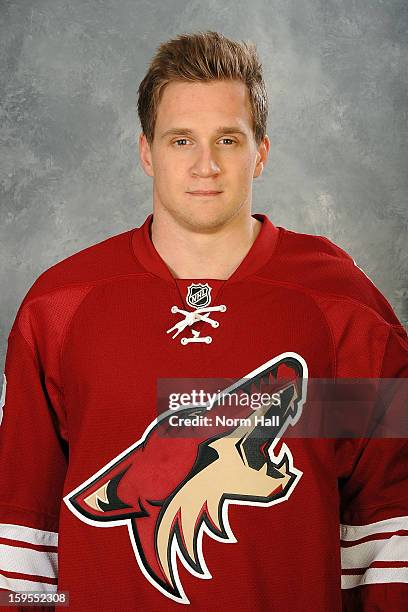 Lauri Korpikoski of the Phoenix Coyotes poses for his official headshot for the 2012-2013 season on January 13, 2013 at the Jobing.com Arena in...
