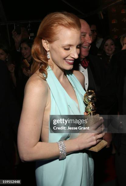 Actress Jessica Chastain attends the NBCUniversal Golden Globes viewing and after party held at The Beverly Hilton Hotel on January 13, 2013 in...