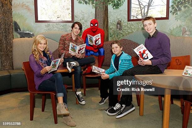 Reading With: Marvel Comics Close-Up" - Disney stars join Spider-Man and kids from local Boys & Girl Clubs of Hollywood, Pasadena, Burbank and San...