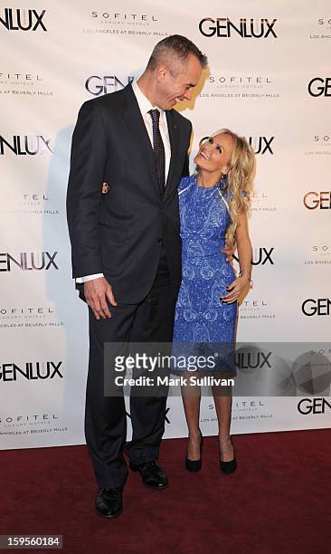 Sofitel general manager Eric Lemaire and actress Kristin Chenoweth arrive for the opening of Riviera 31 At Sofitel Los Angeles on January 15, 2013 in...