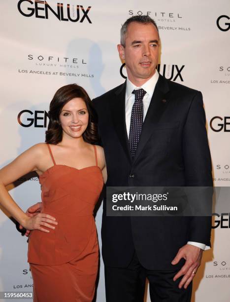 Actress Jen Lilley and Sofitel general manager Eric Lemaire arrive for the opening of Riviera 31 At Sofitel Los Angeles on January 15, 2013 in Los...