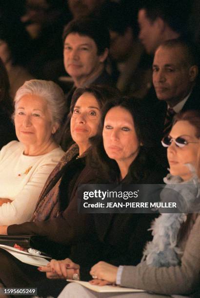 Paris mayor's wife Xaviere Tiberi and businesswoman Gilberte Beaux are seen at the presentation of Torrente Haute Couture Summer 2000 collection, 15...