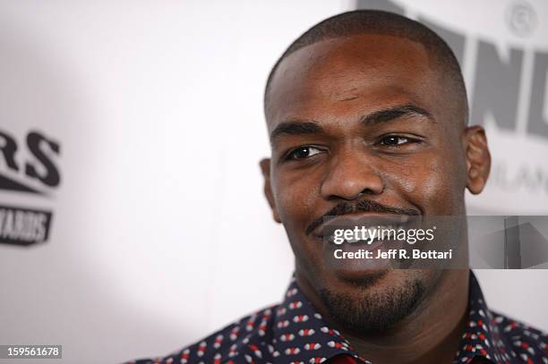 Mixed martial artist Jon Jones speaks with the media after winning the Fighter of the Year award at the Fighters Only World Mixed Martial Arts Awards...