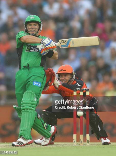 Brad Hodge of the Stars bats during the Big Bash League semi-final match between the Perth Scorchers and the Melbourne Stars at the WACA on January...