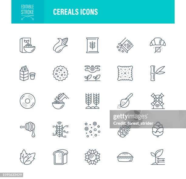 cereals icons editable stroke - cereal bowl stock illustrations