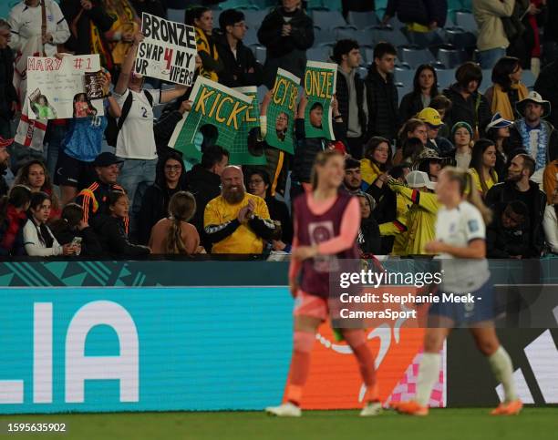 England fans applaud their team at the final whistle during the FIFA Women's World Cup Australia & New Zealand 2023 Quarter Final match between...