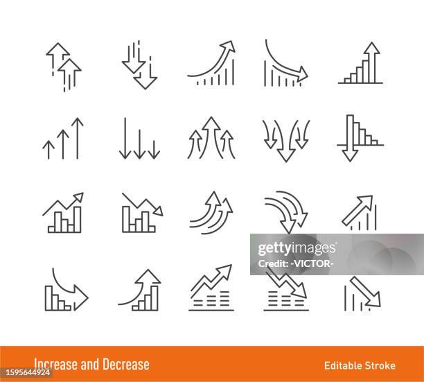 increase and decrease icons - editable stroke - line icon series - height difference stock illustrations