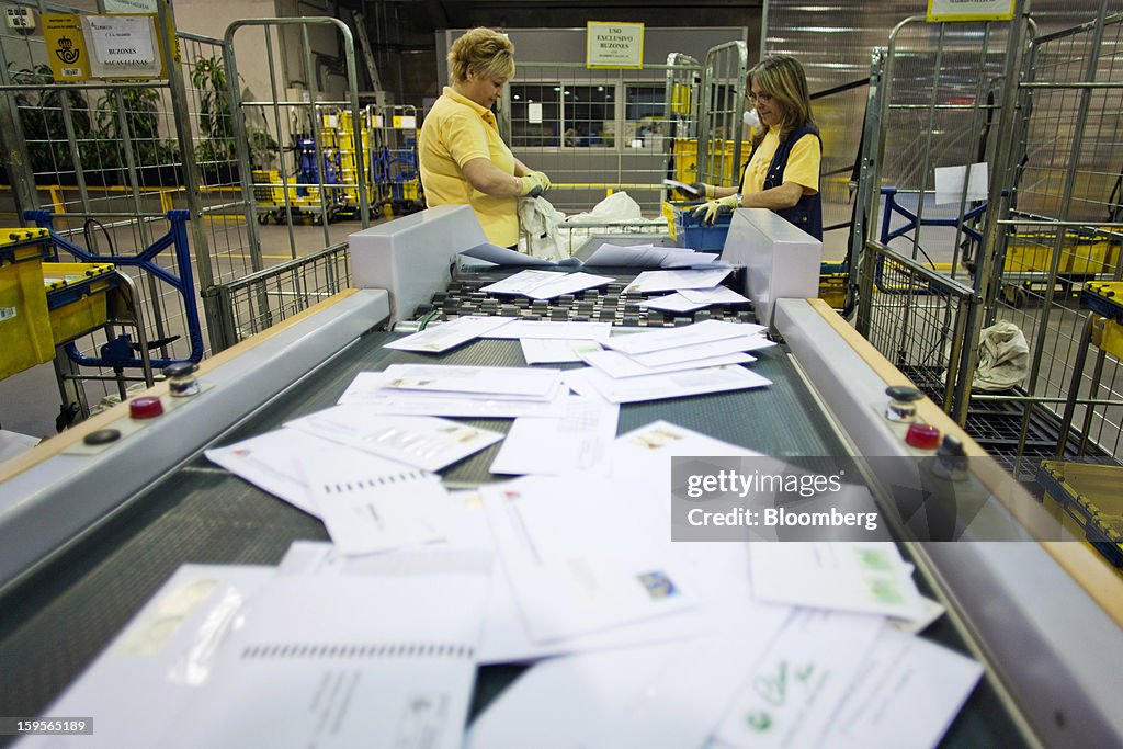 Spanish Postal Service Operations Inside A Correos SA Distribution Center