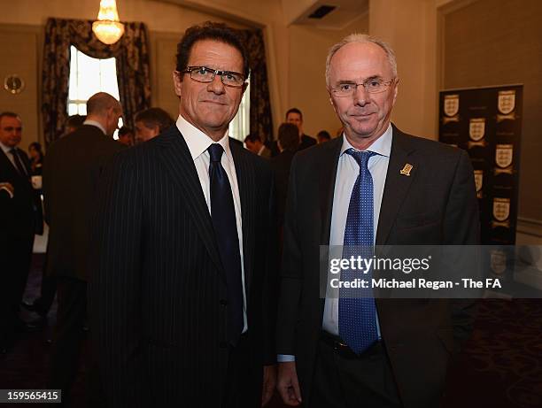 Former England managers Fabio Capello and Sven-Goran Eriksson attend the official launch to mark the FA's 150th Anniversary Year at the Grand...