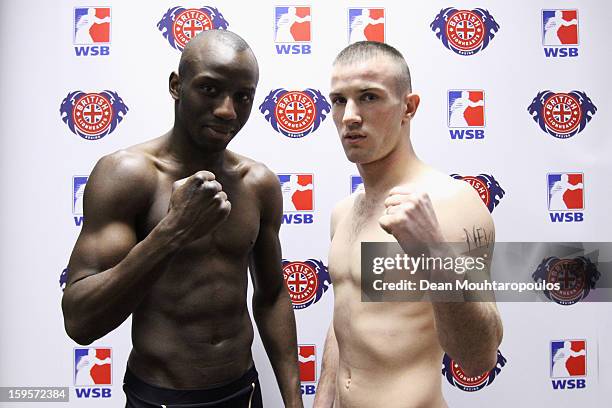 Boxers, Douda Sow of USA and John Joe Nevin of Great Britain poses during a World Series of Boxing photocall at the RE Shoreditch Hotel on January...