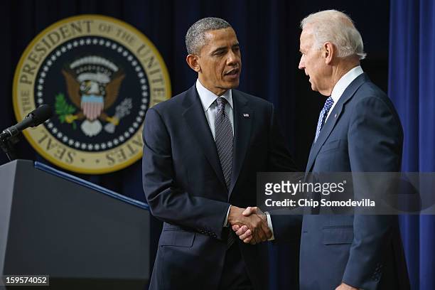 President Barack Obama and Vice President Joe Biden announce the administration's new gun law proposals in the Eisenhower Executive Office building...