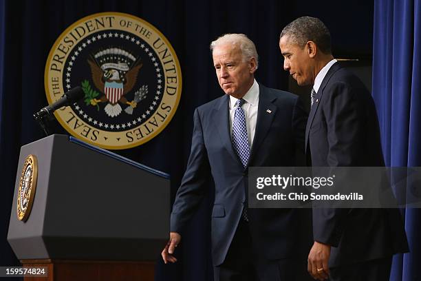 President Barack Obama and Vice President Joe Biden announce the administration's new gun law proposals in the Eisenhower Executive Office building...