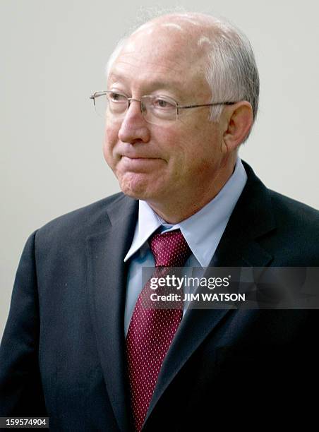 Secretary of the Interior Ken Salazar arrives for an event unveiling a package of proposals to reduce gun violence at the White House in Washington,...
