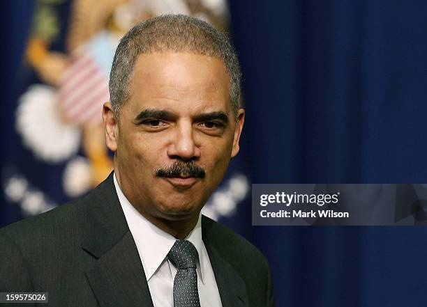 Attorney General Eric Holder attends an event where President Bacark Obama announced the administration's new gun law proposals in the Eisenhower...