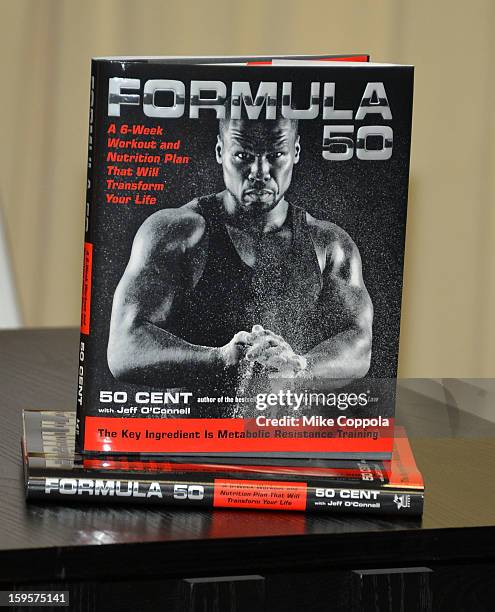 View of Rapper 50 Cents new book "Formula 50: A 6-Week Workout and Nutrition Plan That Will Transform Your Life" at Barnes & Noble, 5th Avenue on...