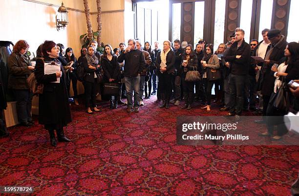 Publicist Rosalind Jarrett speaks during the 19th Annual SAG Awards 2013 SAG Media and Publicist Walk-Through at The Shrine Auditorium on January 16,...