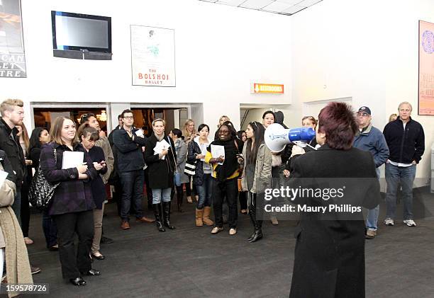 Publicist Rosalind Jarrett speaks during the 19th Annual SAG Awards 2013 SAG Media and Publicist Walk-Through at The Shrine Auditorium on January 16,...