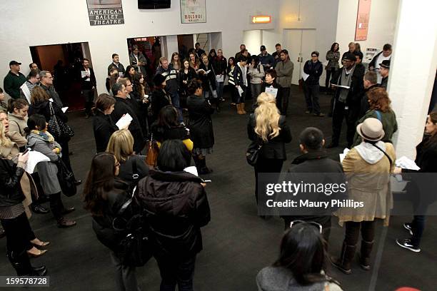 Publicist Rosalind Jarrett speaks during the 19th Annual SAG Awards 2013 SAG Media and Publicist Walk-Through at The Shrine Auditorium on January 16,...