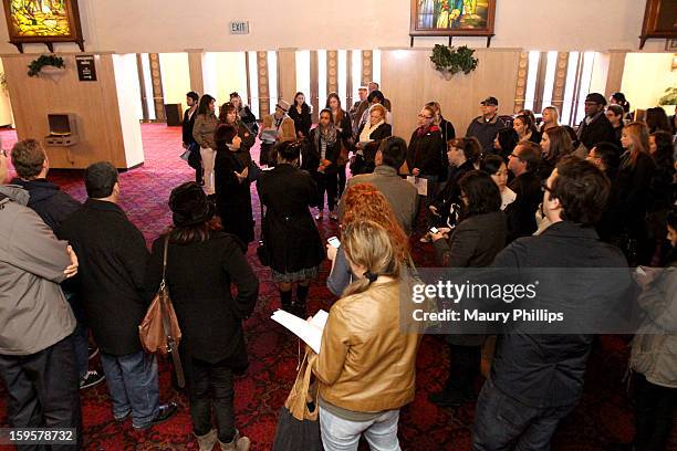 Publicist Rosalind Jarrett speaks during the 19th Annual SAG Awards 2013 SAG Media and Publicist Walk-Through at The Shrine Auditorium on January 16,...