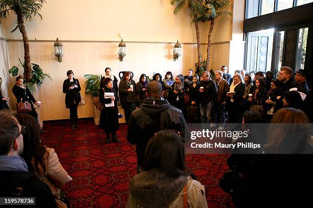 Publicist Rosalind Jarrett speaks during the 19th Annual SAG Awards 2013 SAG Media and Publicist Walk-Through at The Shrine Auditorium on January 16,...