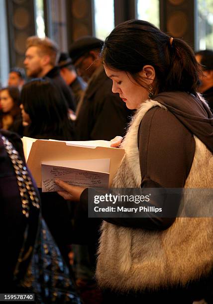 Guests attend the 19th Annual SAG Awards 2013 SAG Media and Publicist Walk-Through at The Shrine Auditorium on January 16, 2013 in Los Angeles,...