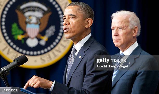 President Barack Obama and Vice President Joe Biden speak before President Obama signs executive orders designed to reduce gun violence in the United...