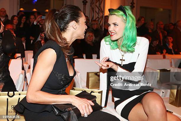 Lilly Becker and Bonnie Strange attend Basler Autumn/Winter 2013/14 fashion show during Mercedes-Benz Fashion Week Berlin at Hotel De Rome on January...